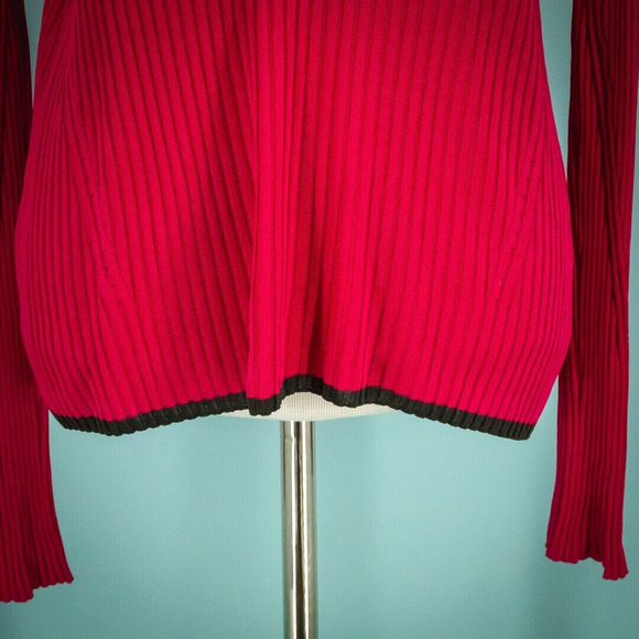 Rag & Bone Size Medium M Pink Ribbed Knit Brown Trim V Neck Long Sleeve Knit Top - Picture 2 of 6